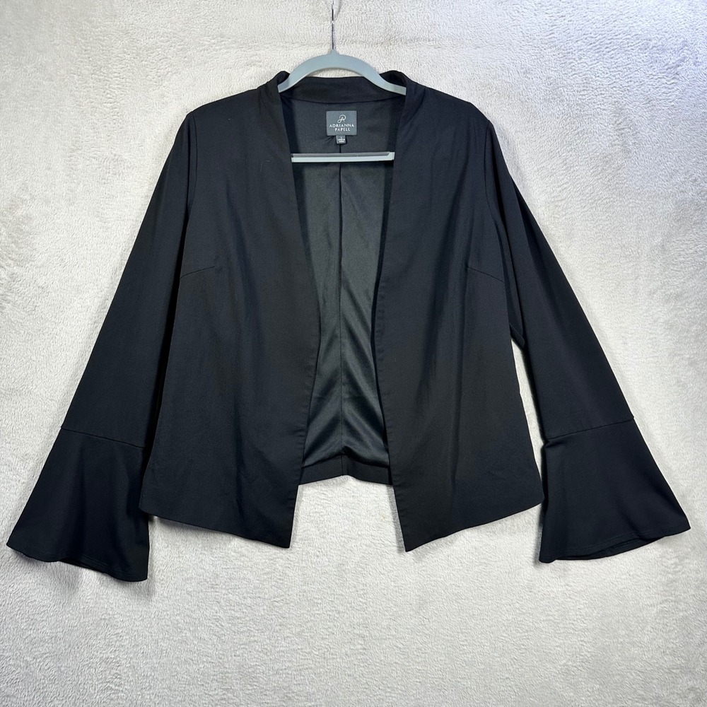 Adrianna Papell Blazer Womens L Black Bell Sleeve Open Front Professional Career